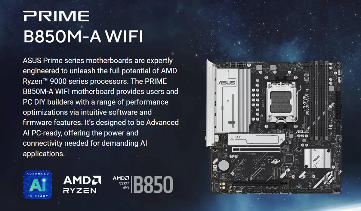ASUS PRIME B850M-A WIFI AMD AM5 mATX Motherboard Price in Bangladesh
